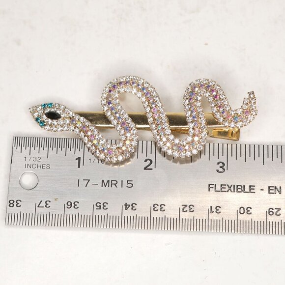 Snake Rhinestone Hair Alligator Clip Gold Crystal Gem Shiny Prom Wedding Glamour - Picture 5 of 8